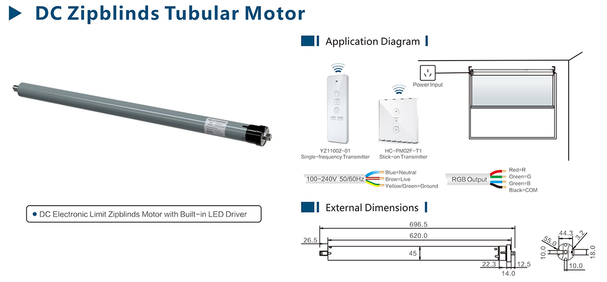 DC Zipblinds Tubular Motor